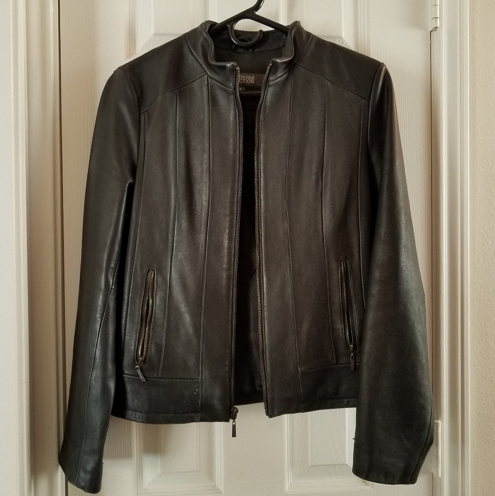 Kenneth Cole Black Genuine Leather Moto Jacket